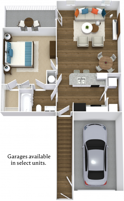 Floor plan for 1 bed, 1 bath, 822 sqft